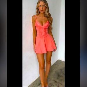 Generation Outcast coral lace up corset dress party boho spring sexy y2k bow $98